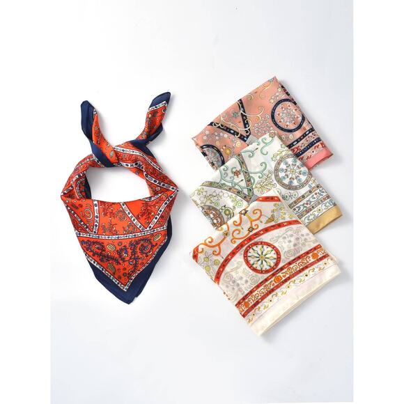 Vintage Look Pattern Printed Square Scarf Pink - Picture 6 of 8